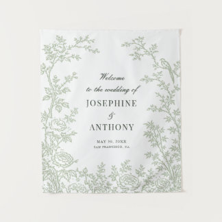 Chinoiserie Sage Green Floral Wedding Welcome Tapestry