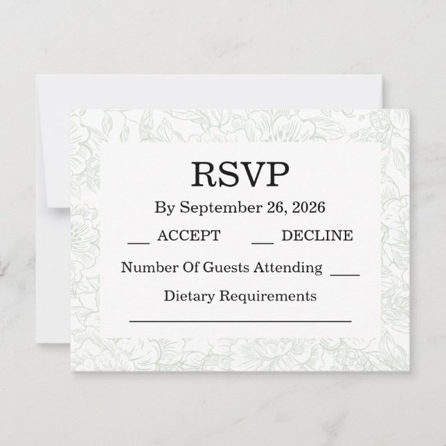 Chinoiserie Sage Green Peony RSVP Cards (Front)