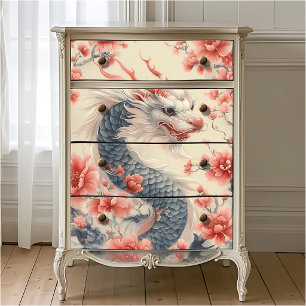 Chinoiserie Sakura Dragon   Slate & Pink Upcycle Tissue Paper