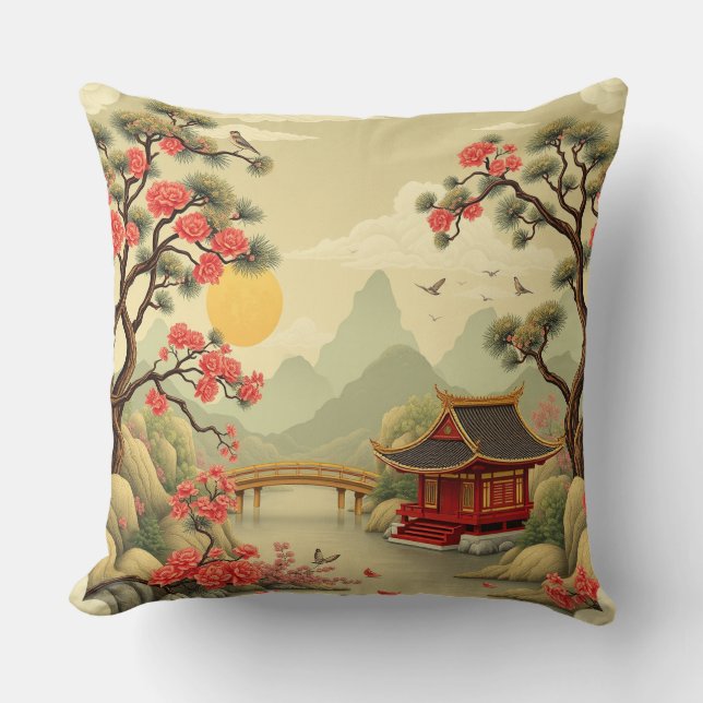 Chinoiserie Scenic Elegance Throw Pillow (Front)