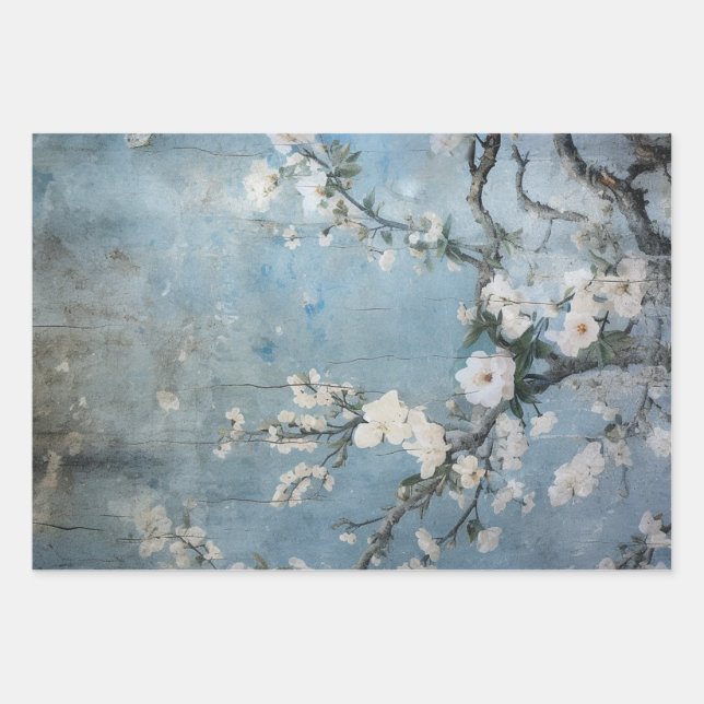 Chinoiserie Sea Blue Greens Backgrounds Wrapping Paper Sheets (Front)