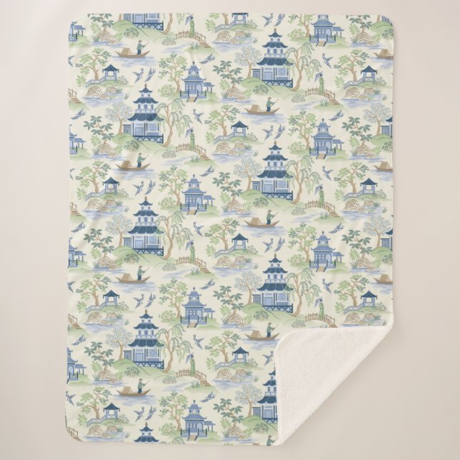 Chinoiserie Sherpa Blanket (Front)