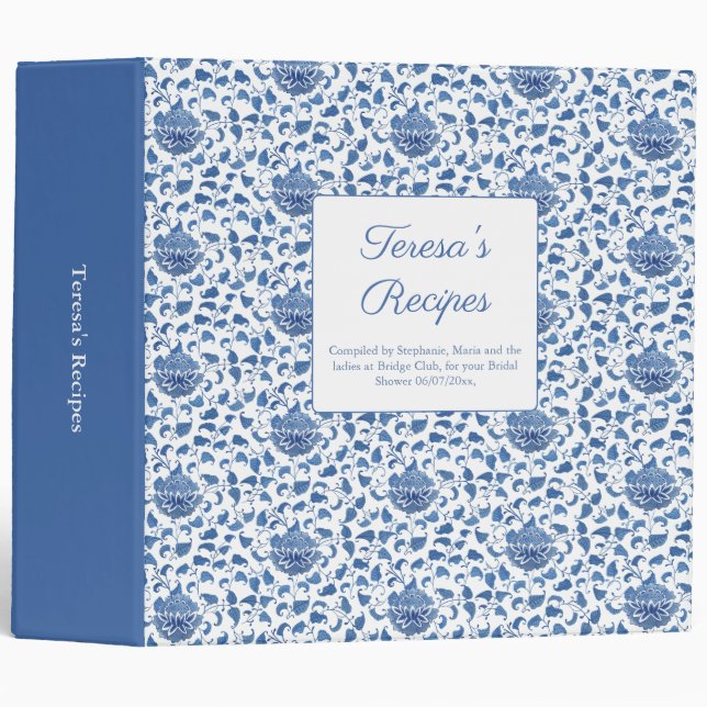 Chinoiserie Something Blue Wedding Shower Recipe 3 Ring Binder (Front/Spine)