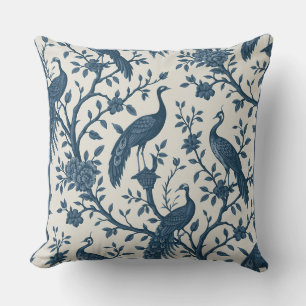 Chinoiserie Style Blue White Peacocks Throw Pillow