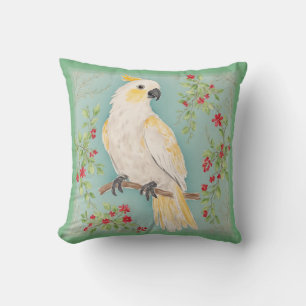 Chinoiserie Style Cockatoo Painting Throw Pillow