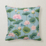 Chinoiserie style lotus and dragonfly throw pillow