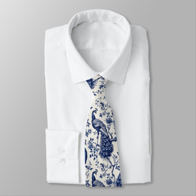 Chinoiserie Style Peacock Neck Tie (Tied)