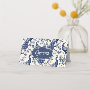 Chinoiserie Style Peacock Theme Folded Place Cards
