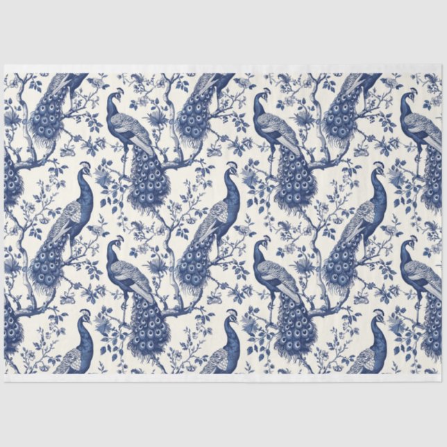 Chinoiserie Style Peacock Theme Tissue Paper (Front)