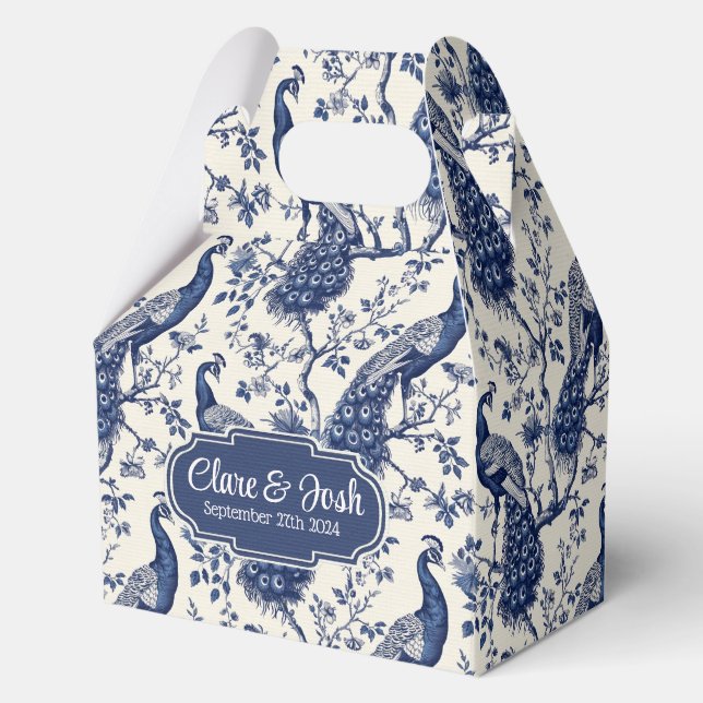 Chinoiserie Style Peacock Theme Wedding Favor Box (Front)