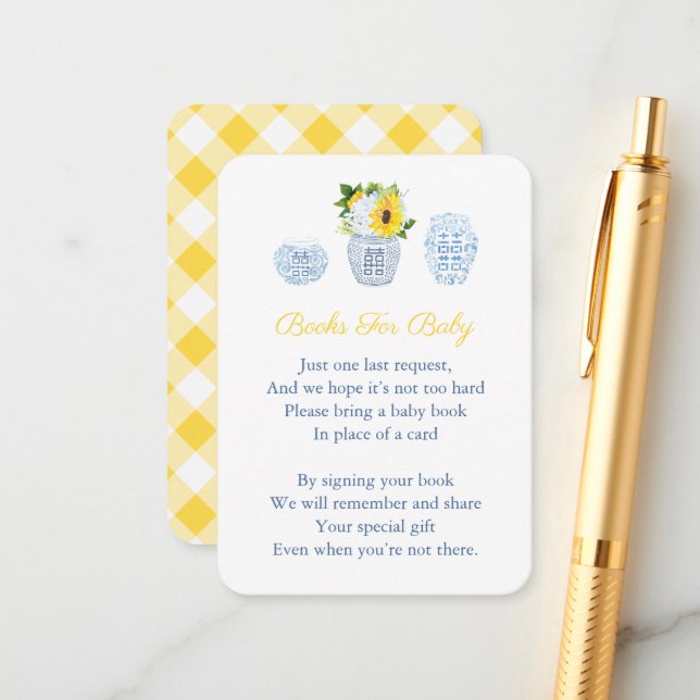 Chinoiserie Sunflowers Books For Baby Poem Shower Enclosure Card (Front/Back In Situ)