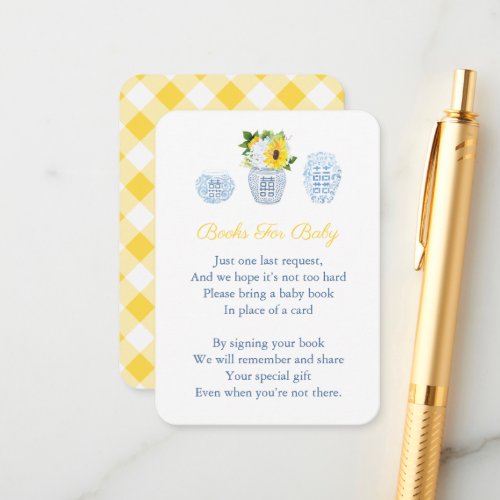 Chinoiserie Sunflowers Books For Baby Poem Shower Enclosure Card