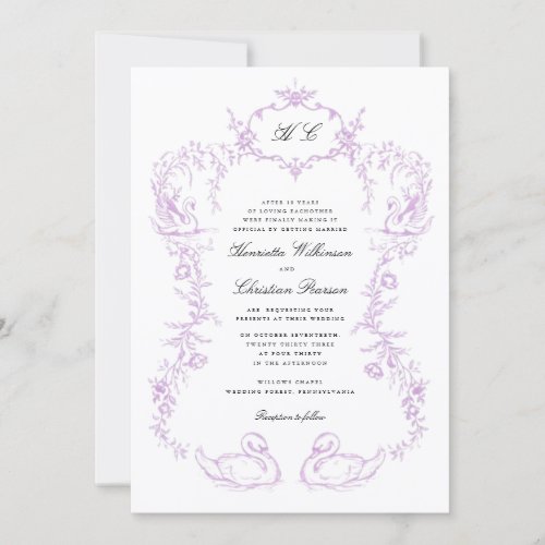 Chinoiserie swan all in one Wedding Invitation