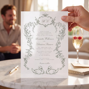 Chinoiserie swan all in one Wedding Invitation