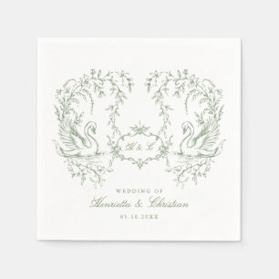 Chinoiserie swan Vintage Swan Couple Wedding Napkins