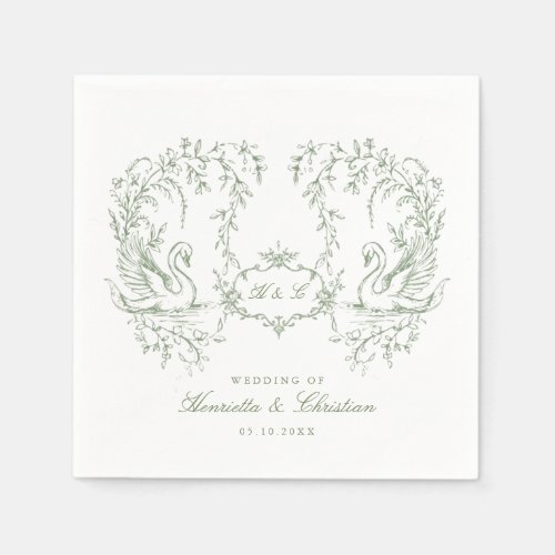 Chinoiserie swan Vintage Swan Couple Wedding Napkins