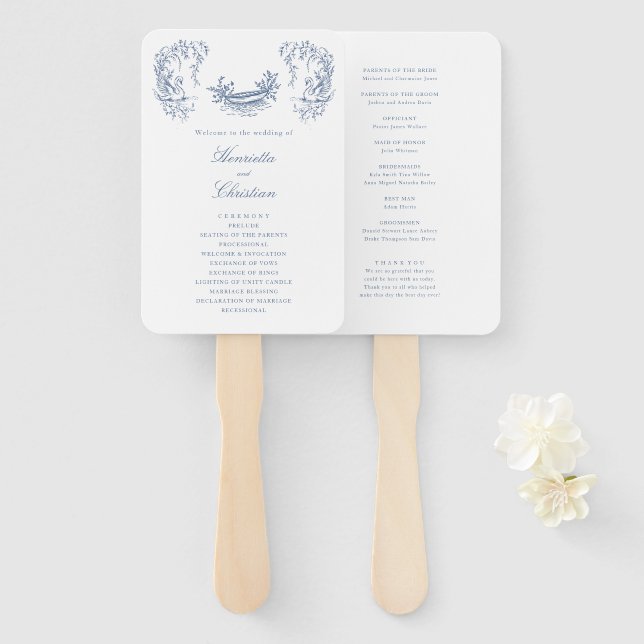 Chinoiserie Swans Blue White Wedding Program Fans (Front and Back)