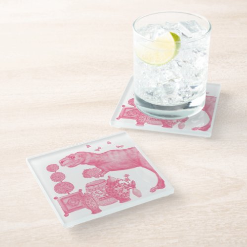 Chinoiserie T_Rex Frosted Glass Coaster