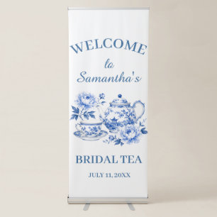 Chinoiserie Tea Pot Floral Blue Bridal Shower Retractable Banner