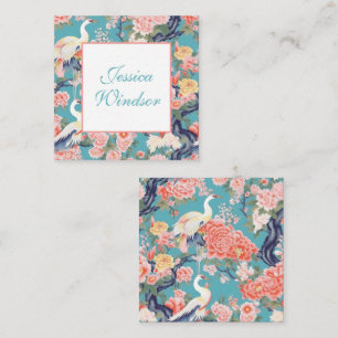 Chinoiserie Teal Floral Egret Gift Enclosure Note Card
