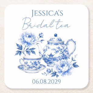 Chinoiserie Teapot Floral Vintage Bridal Shower Square Paper Coaster