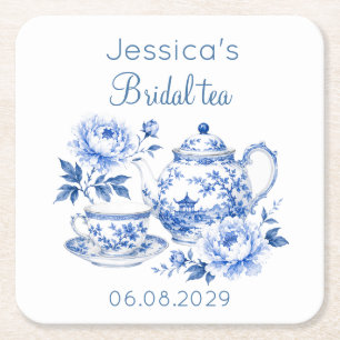 Chinoiserie Teapot Floral Vintage Bridal Shower Square Paper Coaster