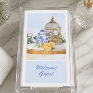 Chinoiserie Teapot Yellow Rose and Birdcage Paper Guest Towels