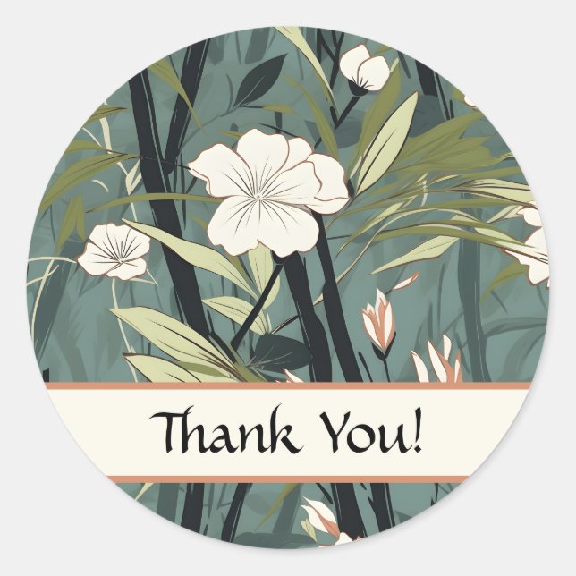 Chinoiserie Thank You Tropical  Asian Soft Teal  Classic Round Sticker (Front)