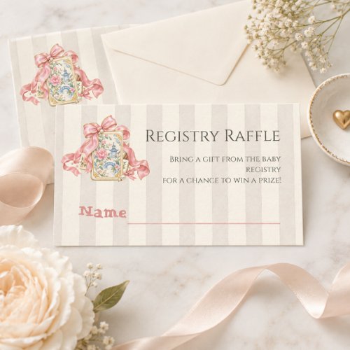 Chinoiserie Tile Mahjong Girl Baby Shower Registry Enclosure Card