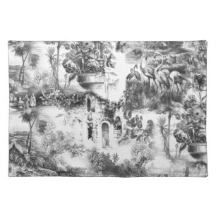Chinoiserie toile black and white cloth placemat
