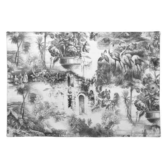 Chinoiserie toile black and white   cloth placemat (Front)