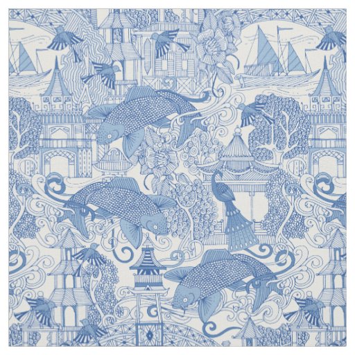 chinoiserie toile blue fabric