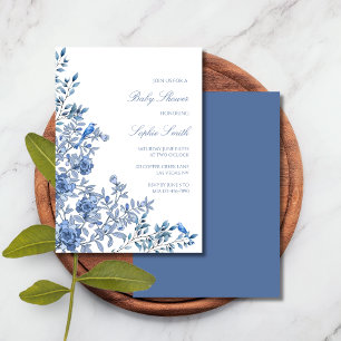 Chinoiserie Toile Blue Floral Baby Shower Invitation