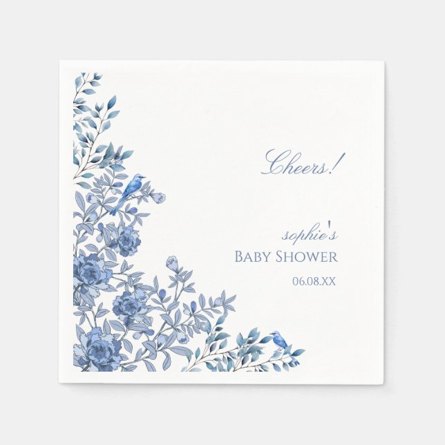 Chinoiserie Toile Blue Floral Baby Shower Napkins (Front)