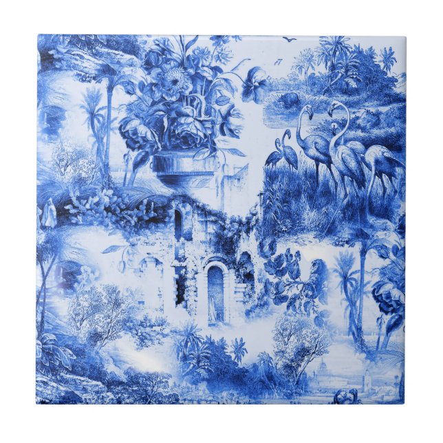 Chinoiserie toile,blue willow,blue china  ceramic tile (Front)