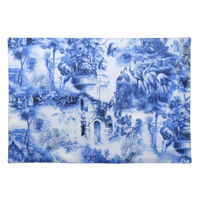 Chinoiserie toile,blue willow,blue china  cloth placemat (Front)