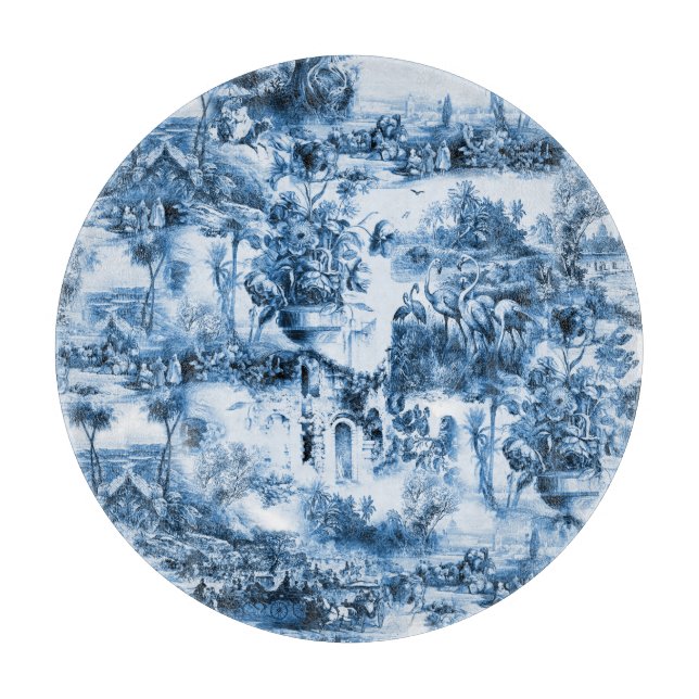 Chinoiserie toile,blue willow,blue china  cutting board (Front)