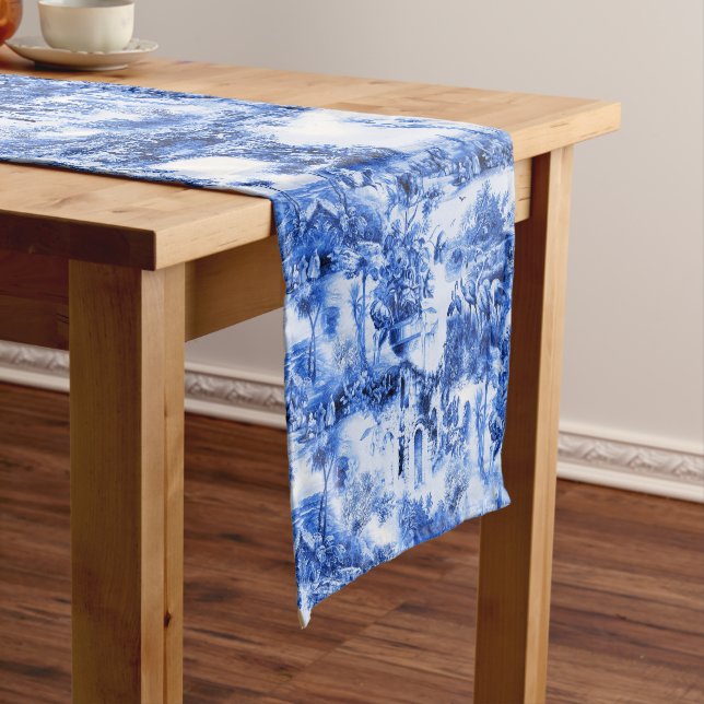 Chinoiserie toile,blue willow,blue china   short table runner (In Situ)