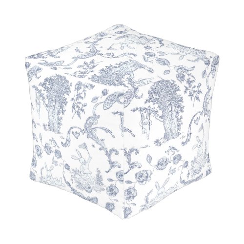 Chinoiserie Toile Bunny Rabbit Playground Pouf