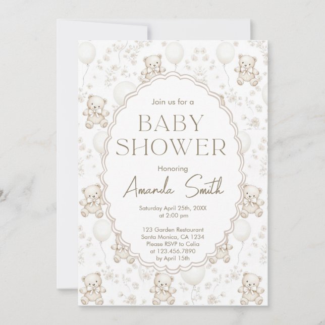  Chinoiserie Toile de Jouy Bear Baby Shower Invitation (Front)