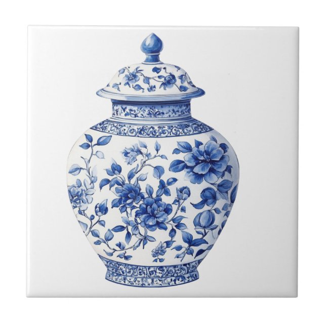Chinoiserie Toile De Jouy Jar Ceramic Tile (Front)