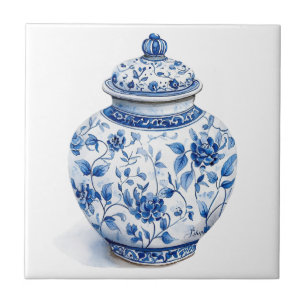 Chinoiserie Toile De Jouy Jar Ceramic Tile