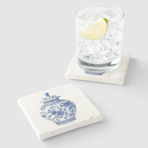 Chinoiserie Toile De Jouy Jar Stone Coaster
