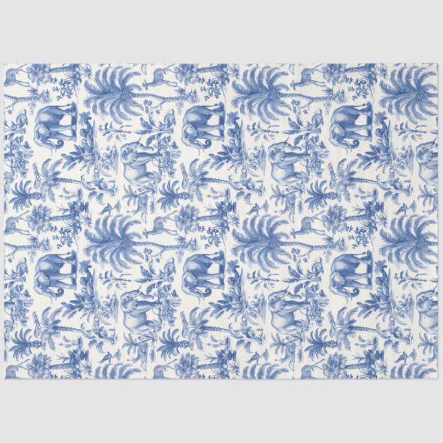 Chinoiserie Toile de Jouy navy blue animals Tissue Paper (Front)