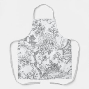 Chinoiserie Toile Dragon Cherry Blossom Ornamental Apron