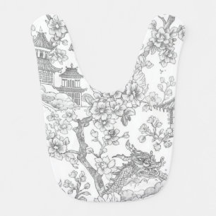 Chinoiserie Toile Dragon Cherry Blossom Ornamental Baby Bib