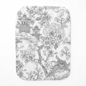 Chinoiserie Toile Dragon Cherry Blossom Ornamental Baby Burp Cloth