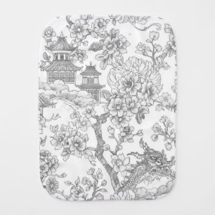 Chinoiserie Toile Dragon Cherry Blossom Ornamental Baby Burp Cloth