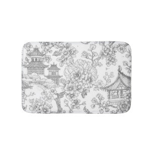 Chinoiserie Toile Dragon Cherry Blossom Ornamental Bath Mat