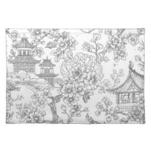 Chinoiserie Toile Dragon Cherry Blossom Ornamental Cloth Placemat
